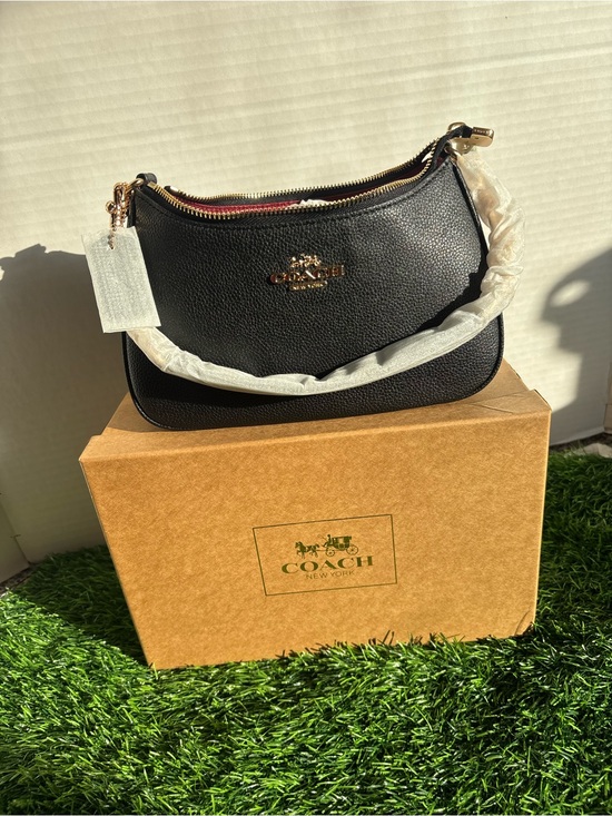Coach Handbags - Coach Black Pebbled Leather Mini Shoulder Bag with Gold Hardware